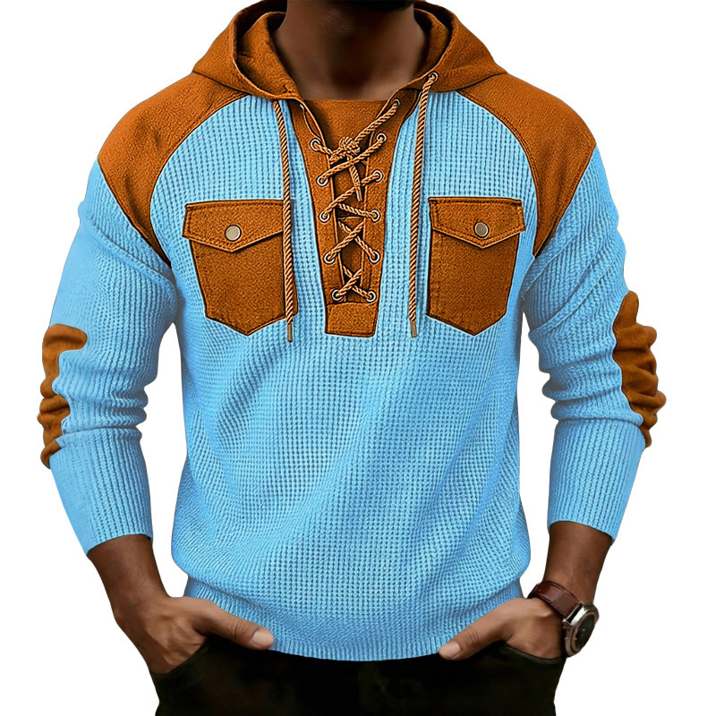 Mens Waffle-Weave Hooded Long-Sleeve Sweatshirt - Image 5