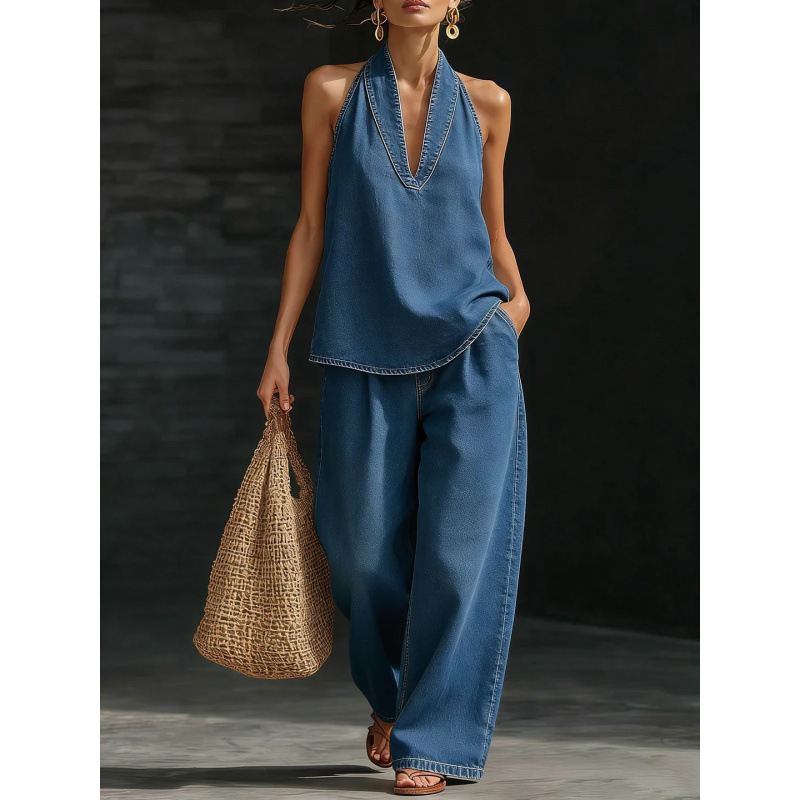 Womens Distressed Bleached Denim Set With A Natural Vibe - Image 6