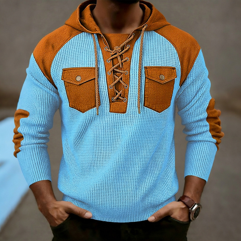 Mens Waffle-Weave Hooded Long-Sleeve Sweatshirt - Image 3