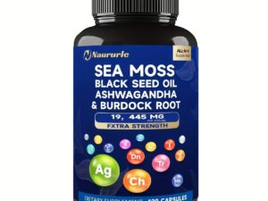 Sea Moss Black Seed Oil Ashwagandha & Burdock Root 19445mg Extra Strength Capsules - All-in-One Superfood Supplement For Immune Support, Energy & Vitality - 120 Capsules