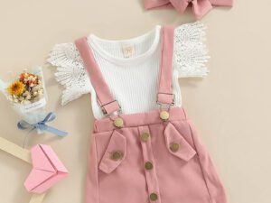 3Pcs Infant Baby Girl Outfits,Summer Clothes Sets Ruffle Ribbed Romper