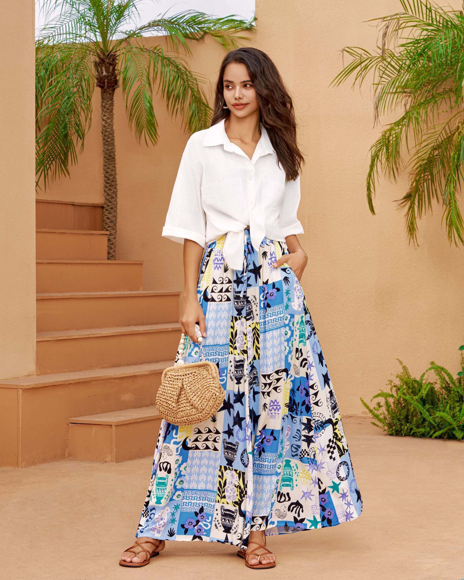 Loose Lace-up Waist Wide-leg Pants For Women - Image 8