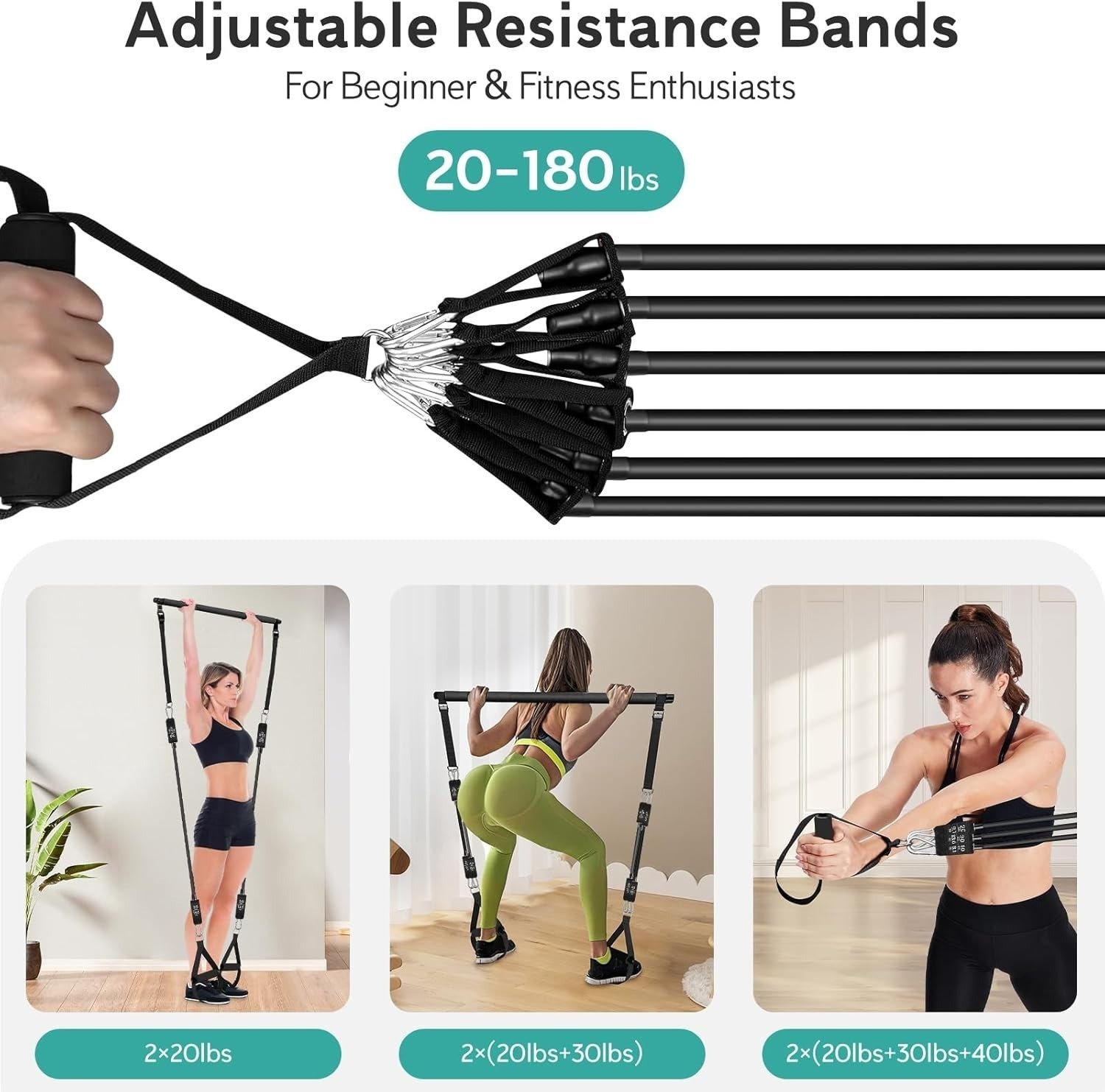 Pilates Bar Kit With 6 Resistance Bands Home Gym Fitness Training Workout Set - Image 5