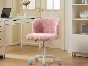 A&A Furniture Office Chair,Artificial Rabbit Hair Home Office Chair With Metal Base,Adjustable Desk Chair Swivel Office Chair,Vanity