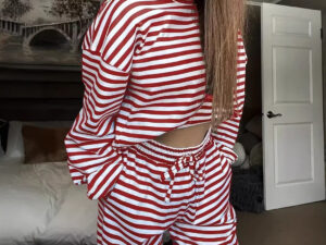 Womens Stylish Casual Striped Outfit Set