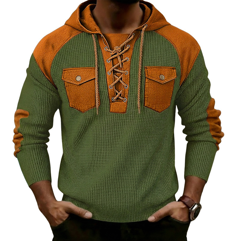 Mens Waffle-Weave Hooded Long-Sleeve Sweatshirt - Image 8