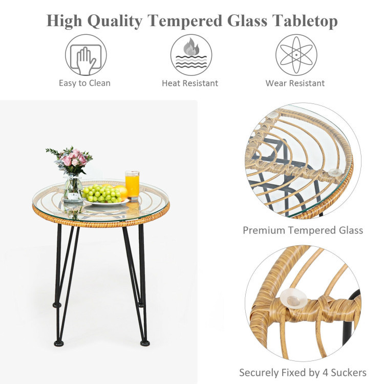 3 Pieces Rattan Furniture Set With Cushioned Chair Table - Image 7