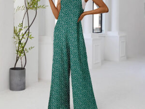 Floral-print Strap Straight-leg Wide-leg Jumpsuit For Women