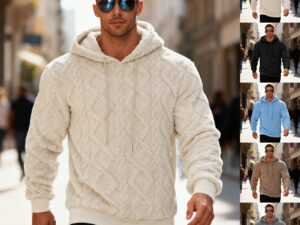 Plush Hooded Sweatshirt Winter Warm Long-sleeved Pullover Top Men's Casual Solid Color Fleece Hoodie Clothing
