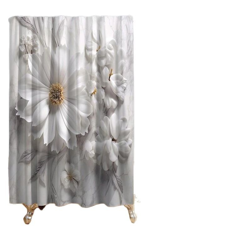 Simple Floral Pattern Waterproof Shower Curtain Suit - Image 4