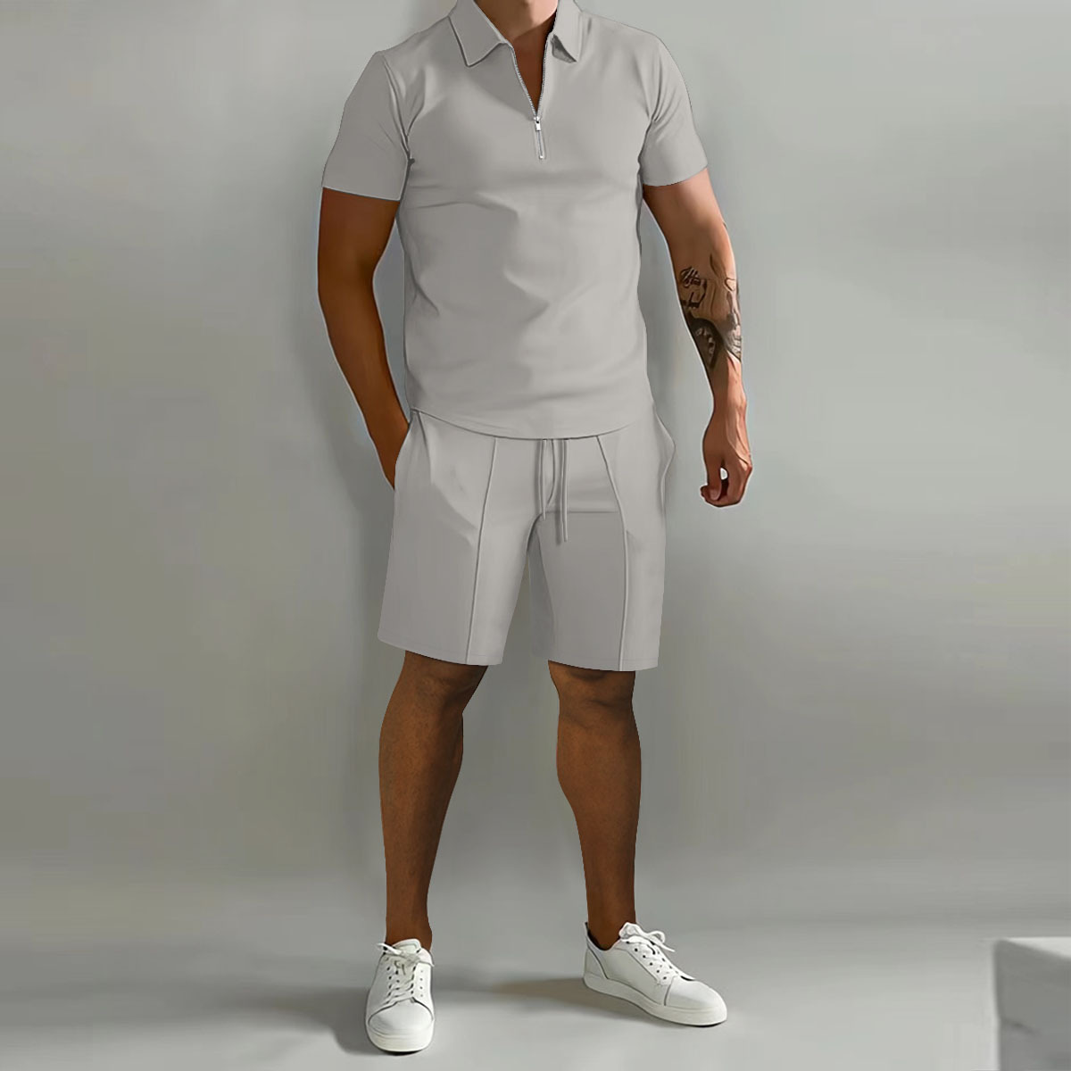 Men's Shorts Suits Summer Short-sleeved Polo Shirts And Drawstring Short Pants Fashion Set - Image 9