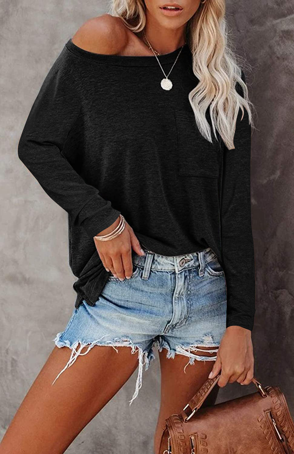 Pocket Split Long-sleeved Casual Bottoming T-shirt - Image 2