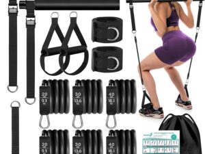 Pilates Bar Kit With 6 Resistance Bands Home Gym Fitness Training Workout Set