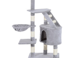 PawHut Cat Tree For Indoor Cats Kitten Scratching Post Scratch Scratcher Climb Activity Center Play House Pet Furniture 125cm (Grey)