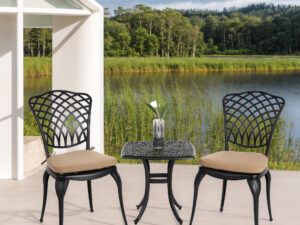 Bistro Set 3 Piece Rustproof Cast Aluminum Patio Furniture Sets 2 Chairs And 1 Round Table Outdoor, Garden, Patio, Balcony, With Cushion Black