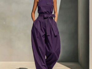 Off-shoulder Stand-collar Sleeveless Jumpsuit