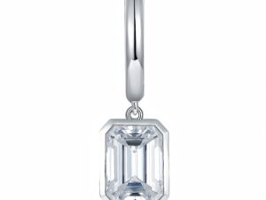 S925 Sterling Silver Emerald Cut Moissanite Dangle Earrings  6x8mm Huggie Hoop Drop Earrings Platinum Plated Jewelry Gift Box Set