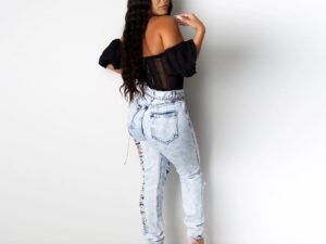 Non-stretch ripped jeans