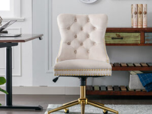Velvet Fabric Tufted Button Home Office Chair, Adjustable Office Chair Swivel Office Chair
