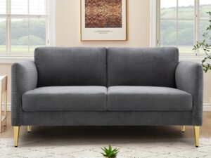 60.63 Wide Modern Corduroy Loveseat, Plush Upholstered Cushions, Solid Wood Frame, Compact Living Room And Apartment Furniture