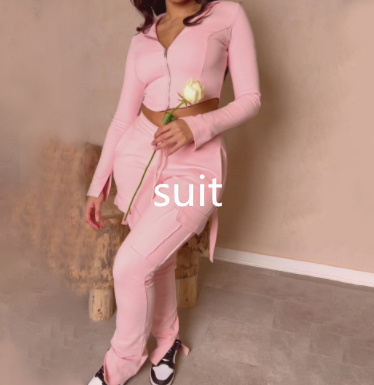Women's Casual Tight Sportswear Multi-pocket Overalls With Coat And Cap Suit Pants - Image 2
