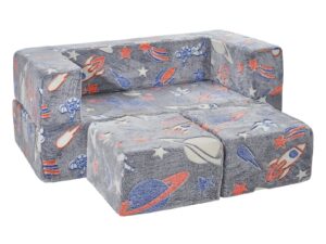 Kids Couch, 4Pcs Toddler Couch Sofa Bed, Kids Chair Seat Playroom Furniture, Child Sectional Sofa With Removable Cover For Kids Girls & Boys, Dark Grey