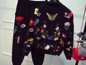 Heavy Industry Paste Cloth Embroidery Knitting Two-piece Sweater