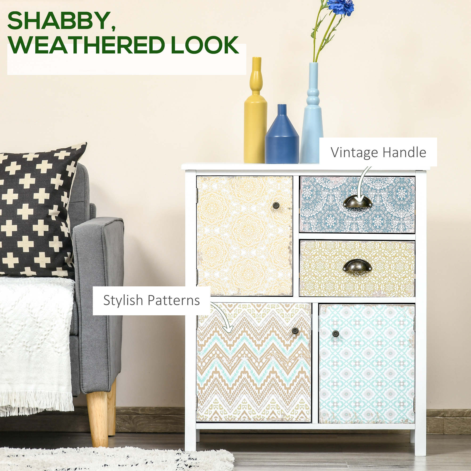 Drawer Table Sideboard Multi-purpose Storage Chest Shabby Chic Entryway Living Room Bedroom Furniture Organizer Unit - Image 3