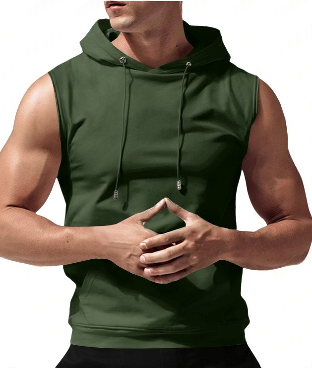 Mens Fashionable Casual Solid-Color Hooded Sleeveless Top - Image 5