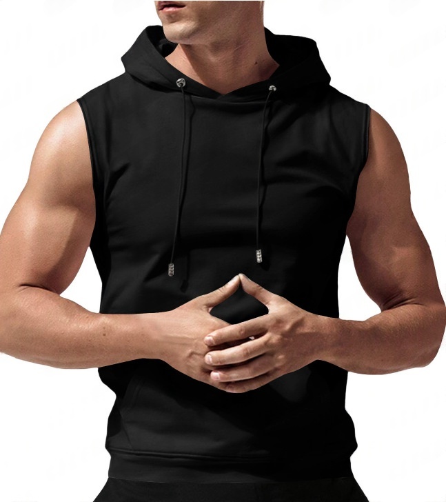 Mens Fashionable Casual Solid-Color Hooded Sleeveless Top - Image 2