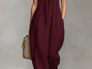 2026 Spring European American Women Strapless Smocked Bodice Jumpsuit, TieDetail Casual Playsuit