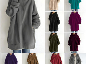 Oversized S-5XL Women Loose Hooded Coats Autumn Female Tie Collar Long Sleeve Zipper Up Add Velvet Long Sweatshirt