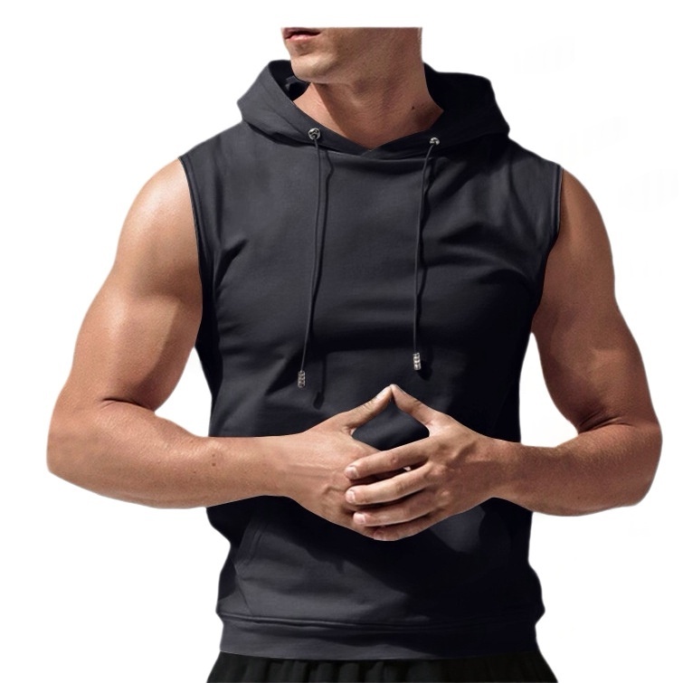 Mens Fashionable Casual Solid-Color Hooded Sleeveless Top - Image 6