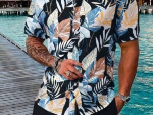Mens Summer Casual Printed Shirt Set