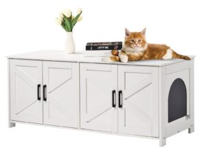 Cat Litter Box Enclosure Wooden Litter Box Furniture Hidden 2 Rooms White