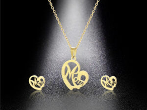Fashion Jewelry Stainless Steel Heart-shaped Mom Necklace And Earring Suit