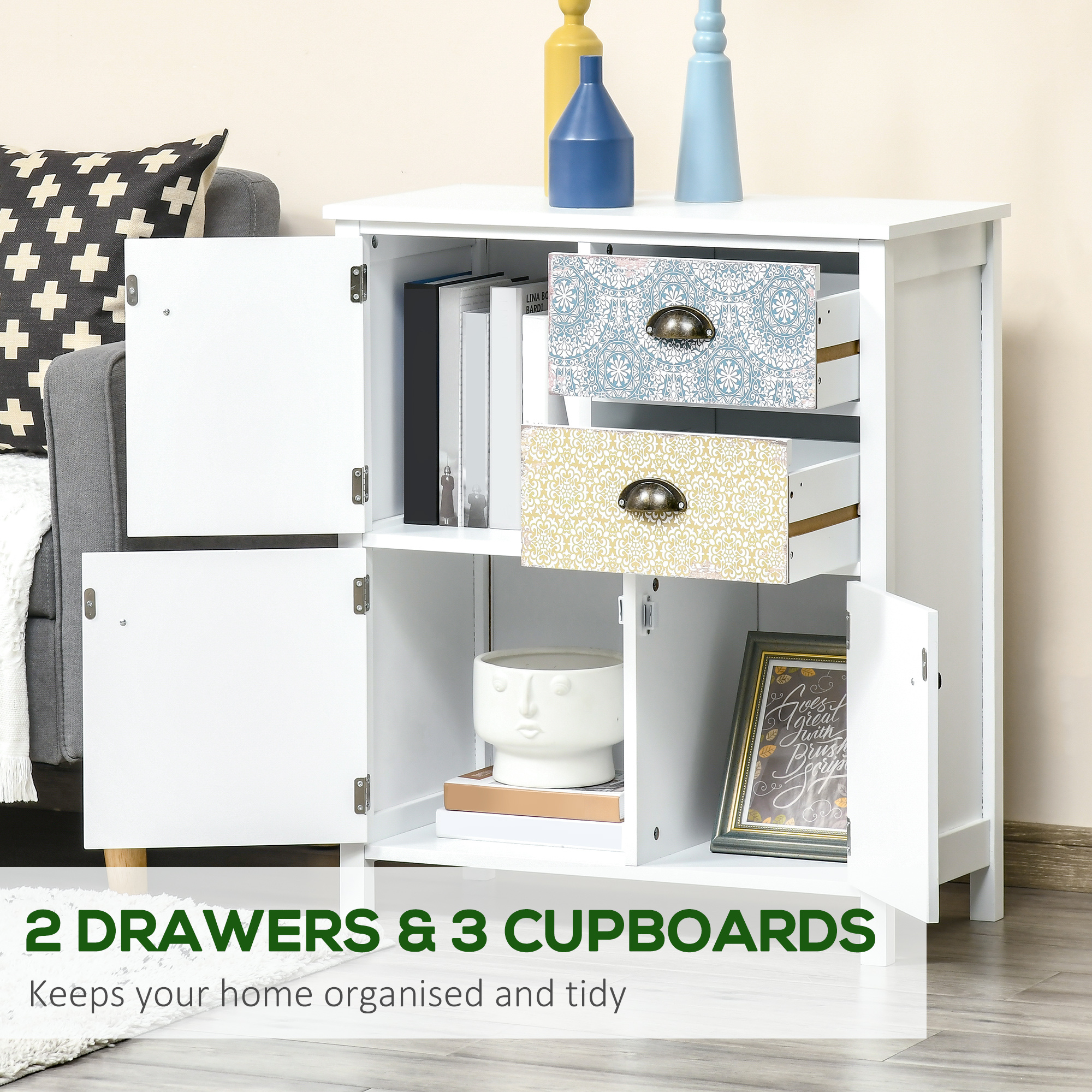 Drawer Table Sideboard Multi-purpose Storage Chest Shabby Chic Entryway Living Room Bedroom Furniture Organizer Unit - Image 4