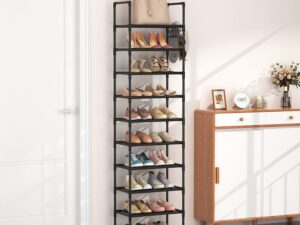 Simple Storage Cabinet Single Row Shoe Rack Black Entrance With Hook