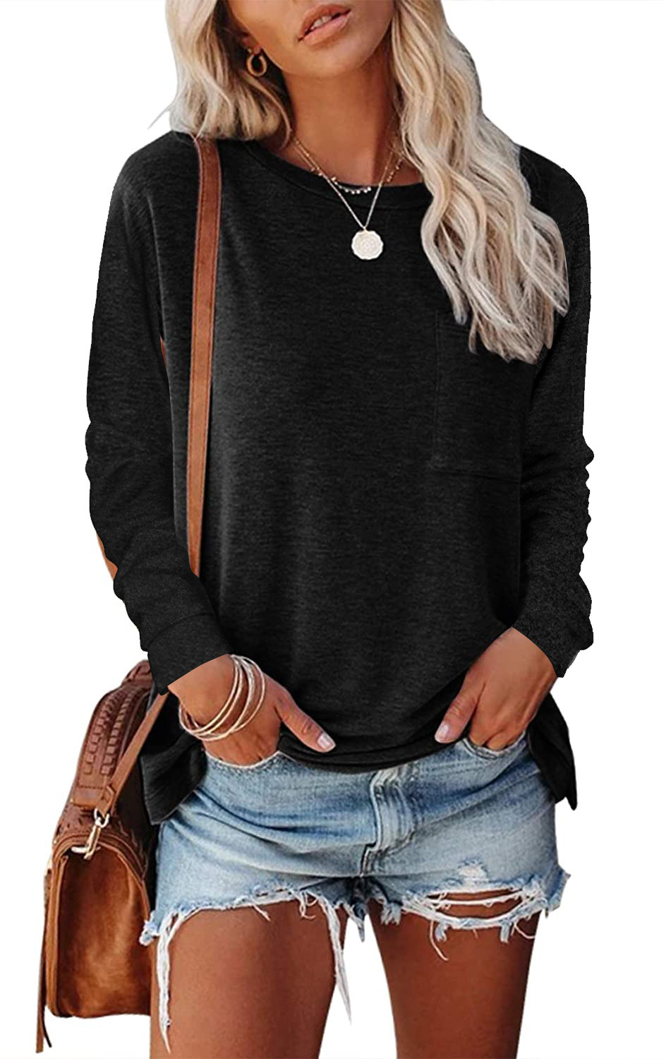 Pocket Split Long-sleeved Casual Bottoming T-shirt - Image 4