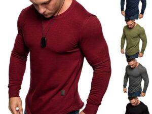 European And American Men's Solid Color Sweater With Round Neck