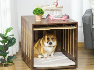 Furniture Style Dog Crate End Table With Removable Door Panel, Dog Crate Bed With Foam Cushion, Safety Lock, Indoor Use, For Small & Medium Dogs, Brown