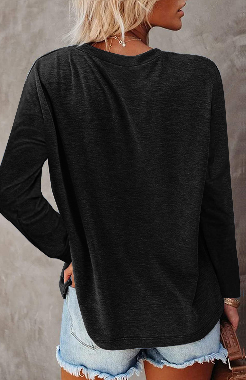 Pocket Split Long-sleeved Casual Bottoming T-shirt - Image 3