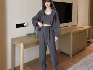 New Minimalist Long-sleeve Hooded Jacket And Pants Womens Sportswear Set