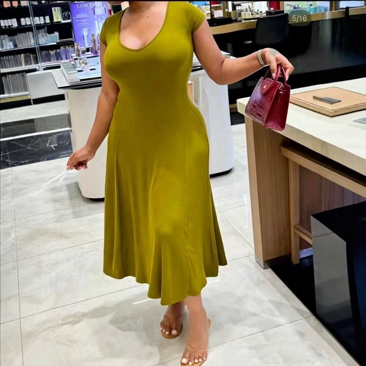Womens Summer New Arrival American-Style Elegant Long Dress With V-Neck And Short Sleeves - Image 2