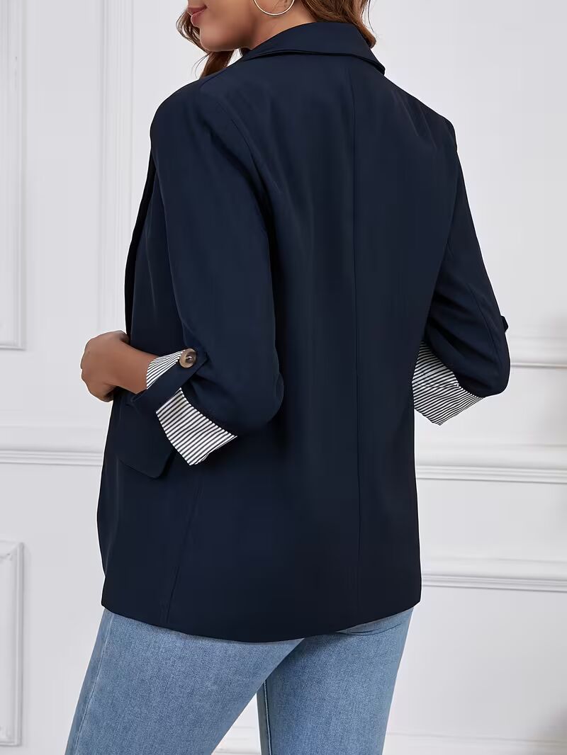 Women's Elegant 3 4 Sleeve Blazer Jacket. Solid Color Button Front H Line Suit Coat, Machine Washable All-Season Professional Outerwear For Office & Formal Events, Versatile Blazer For Year Round Wear - Image 5