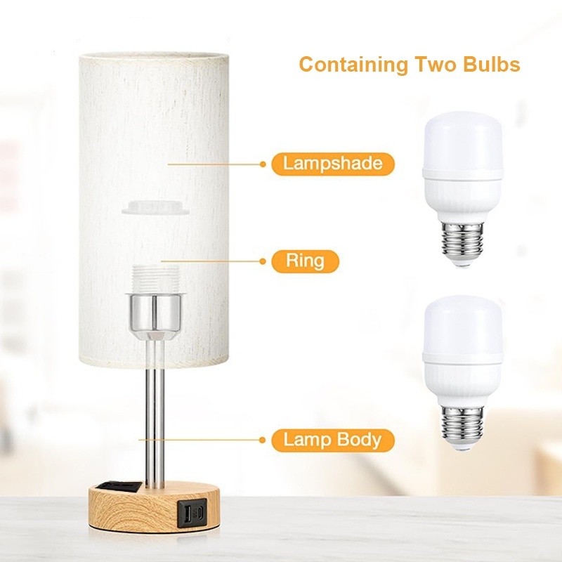 Bedside Lamps With 3-pin Plug, 3 Way Dimmable Table Lamp With USB A C Charging - Image 3