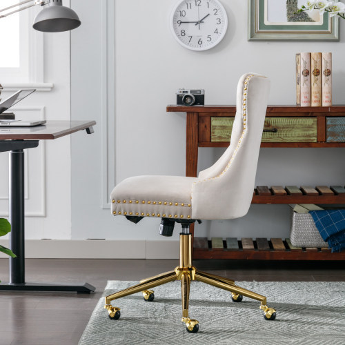 Velvet Fabric Tufted Button Home Office Chair, Adjustable Office Chair Swivel Office Chair - Image 6