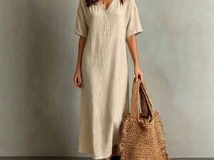 Casual Bohemian-style Loose-fitting Cotton-linen Dress