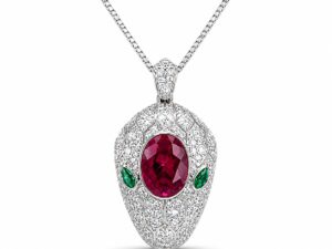 Luxury Animal Snake Head Necklace, White Gold Plated Ruby Emerald CZ Pendant For Party Gift