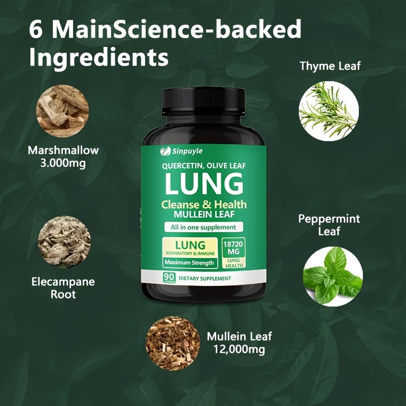 Lung Cleanse Respiratory Support Supplement Mullein Leaf Quercetin 90 Capsules - Image 7